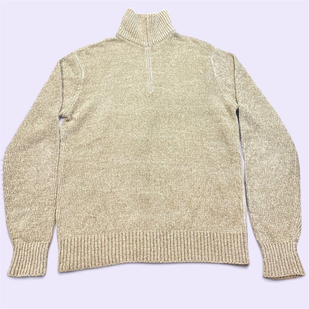 Focus by Puritan Men’s L Beige Quarter Zip Mock Neck Knit Vintage Sweater